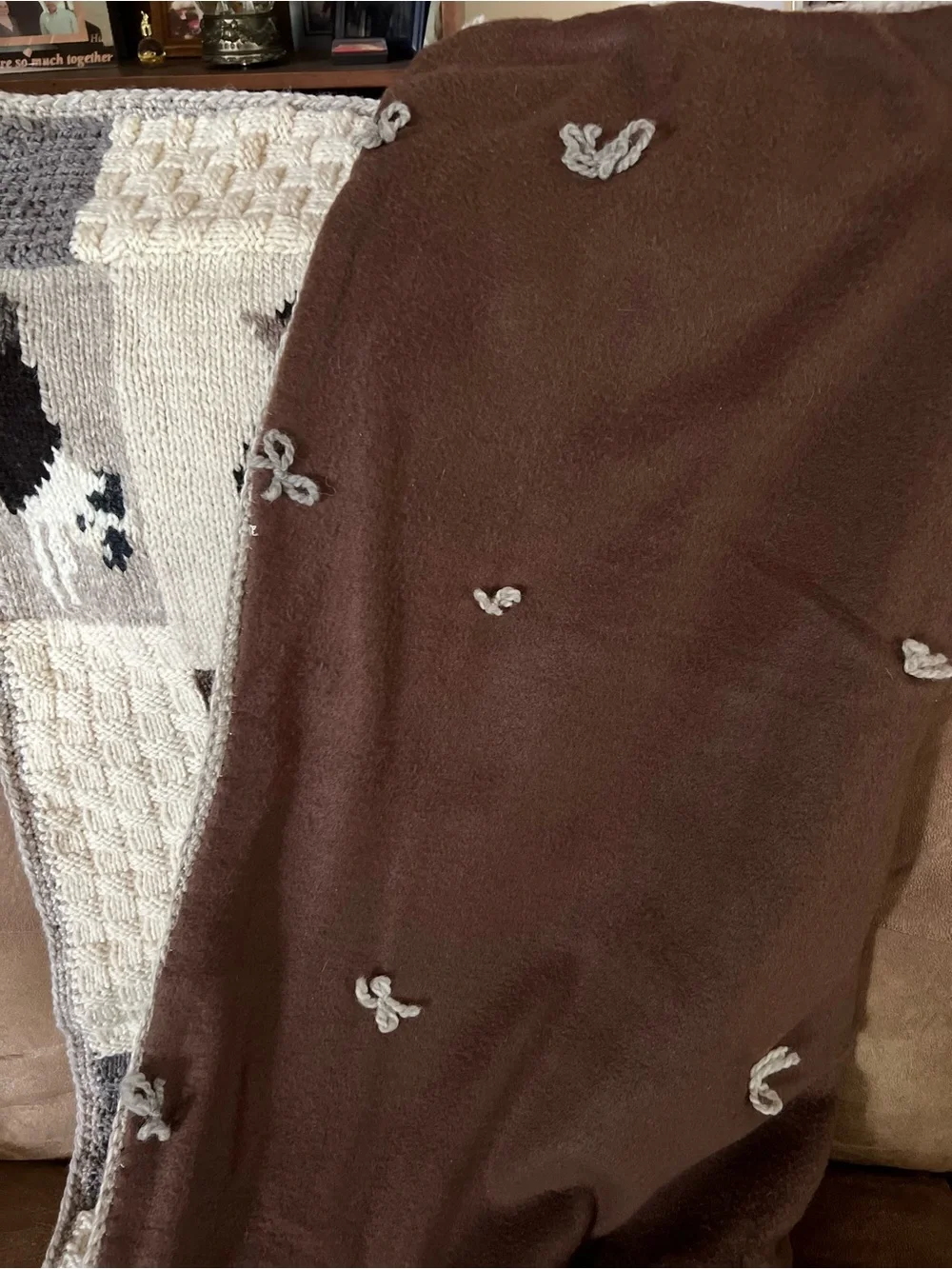 Handmade Sheep & Border Collie Wool Blanket/ Afghan Fleece Lined Peruvian Wool